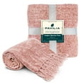 PAVILIA Blush Pink Chenille Throw Blanket for Couch, Soft Light Pink