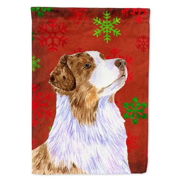 Carolines Treasures LH9318-FLAG-PARENT Australian Shepherd Red Green Snowflakes Christmas Flag  multicolor
