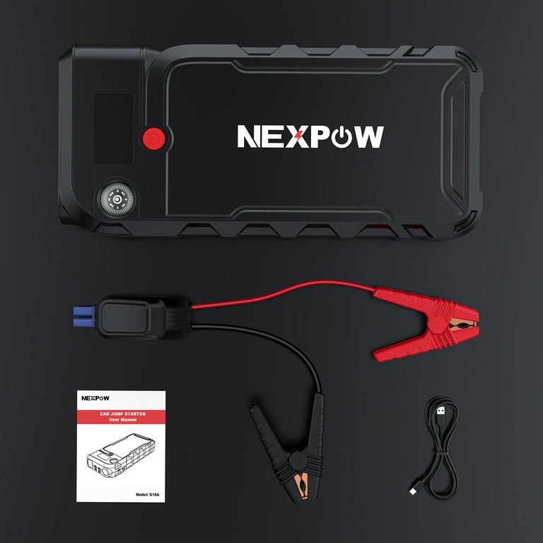 NEXPOW Arrancador de batería de 2500 A 22000 mAh (hasta 8.0 L de gasolina/8  L) Paquete de refuerzo de batería de coche de 12 V con carga rápida USB