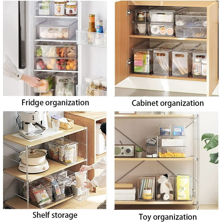 Stackable Refrigerator Organizer Bins, Fridge Clear Bins With Handles  Kitchen Organizer Container for Freezer, Pantry, Cabinets, Drawer, Shelves