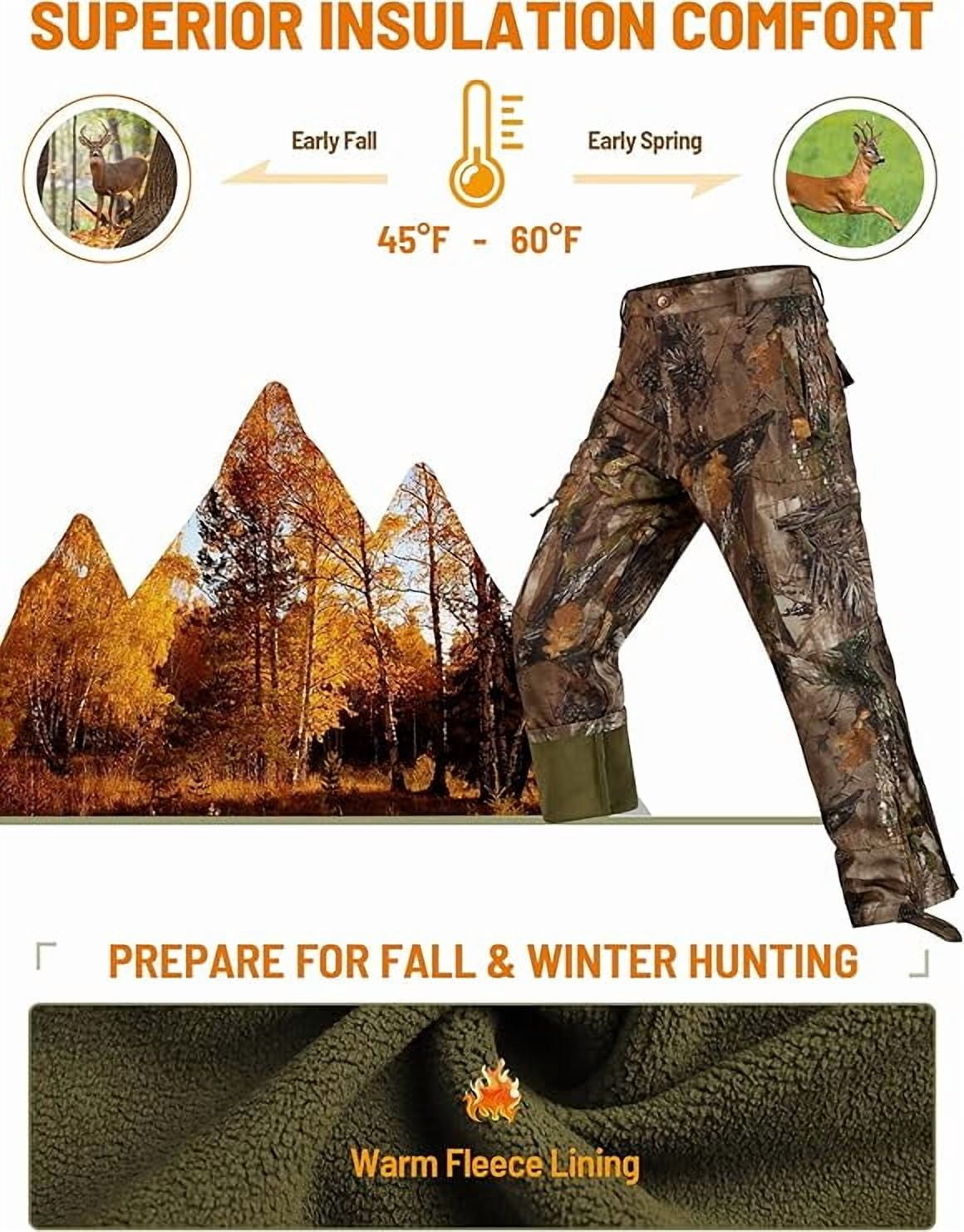 NEW VIEW Silent Camo Hunting Pants for Men Cold Weather, Fleece Lined Insulated Pants, Water-Resistant, Elastic Waist (Tree Camo, XXXL)