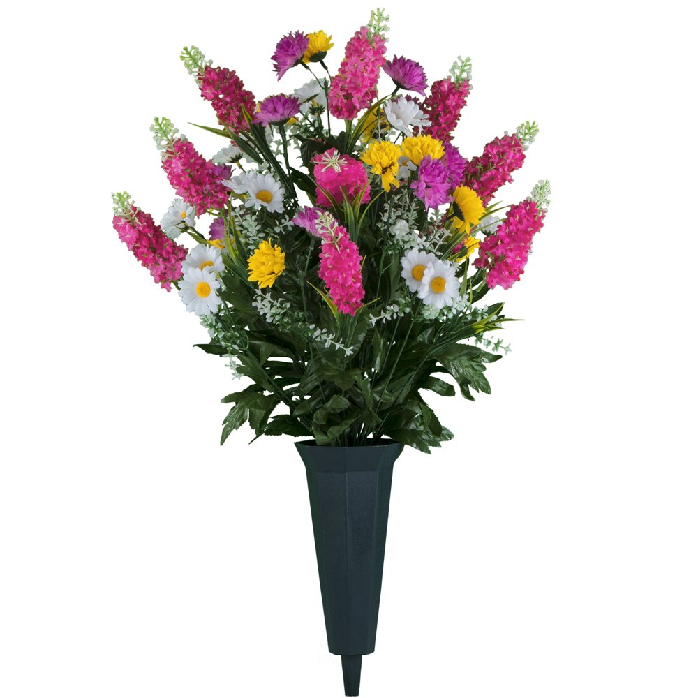 Sympathy Silks Artificial Cemetery Flowers Pink & Yellow Wildflowers