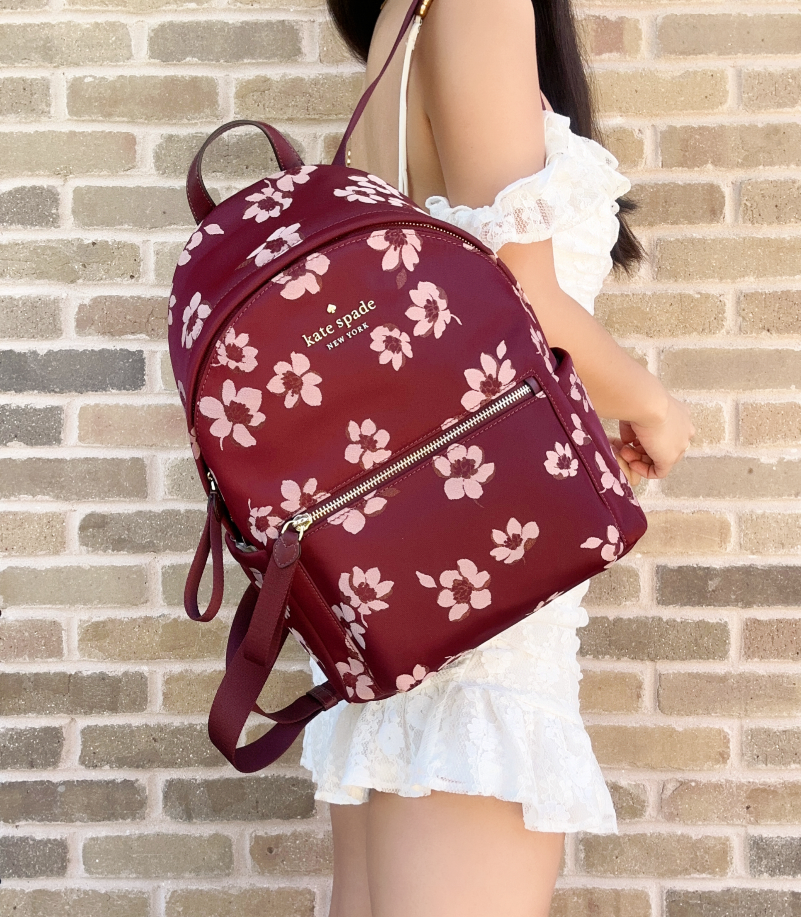 Kate Spade Chelsea Medium The Little Better Nylon Backpack Deep Berry  Floral 