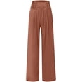 thumbnail image 4 of Womens Stylish Comfy Cotton Linen High Waist Pant Versatile Solid Color Wide Leg Pants Loose Elastic Straight Leg Pants, 4 of 5