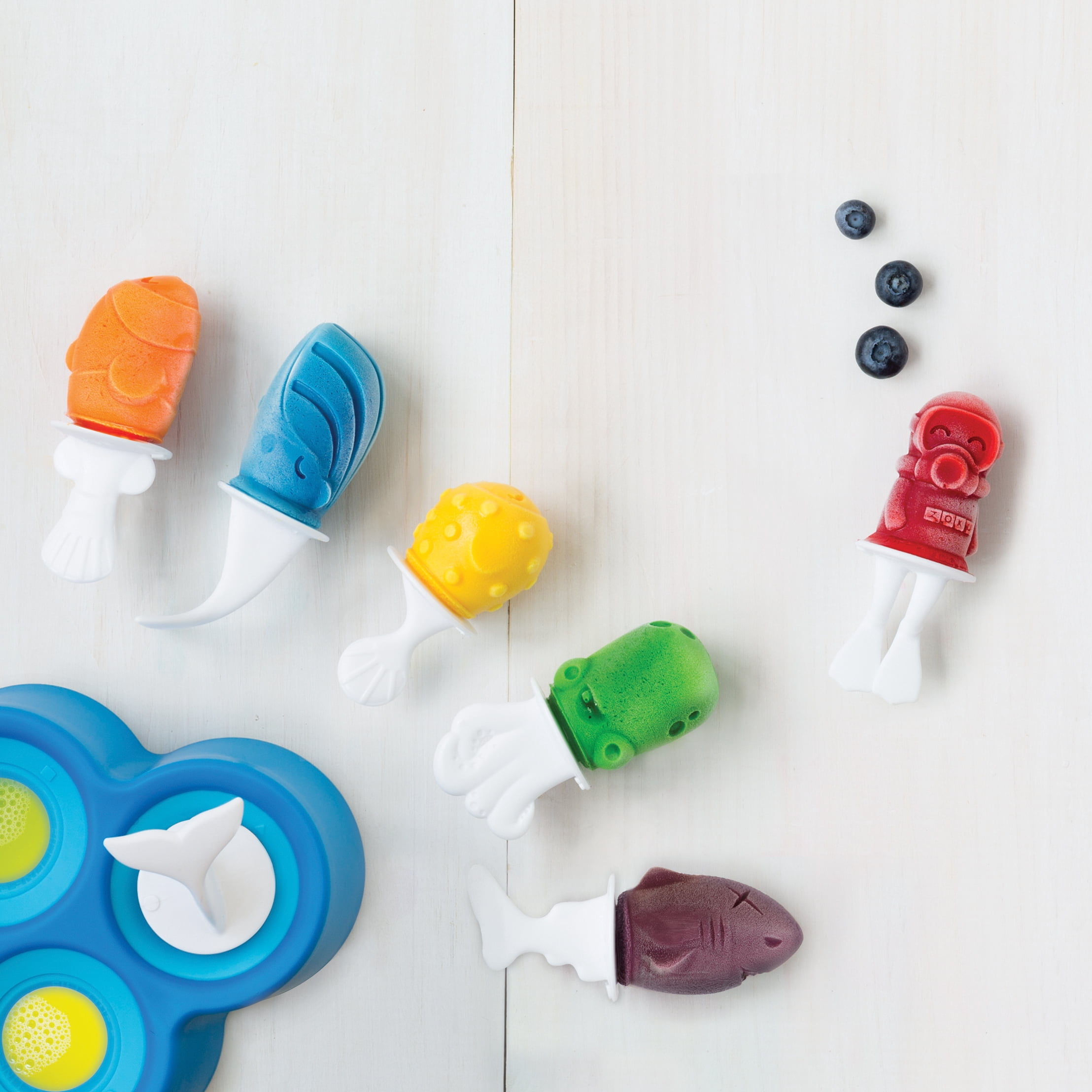 ZOKU Fish Pop Molds, 6 Silicone Popsicle Molds in One Tray, Unique Sea Creature Designs, BPA-free