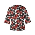 thumbnail image 5 of AOOCHASLIY Clothes Trendy Women Tops Women Loose 3/4 Sleeves T-shirt V Neck Blouse Casual Fashion Printed Tops, 5 of 5