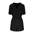 thumbnail image 4 of aidice Jumpsuits for Women V Neck Drawstring Puff Sleeve Loose Elastic Waisted Wide Leg Shorts Rompers, 4 of 6