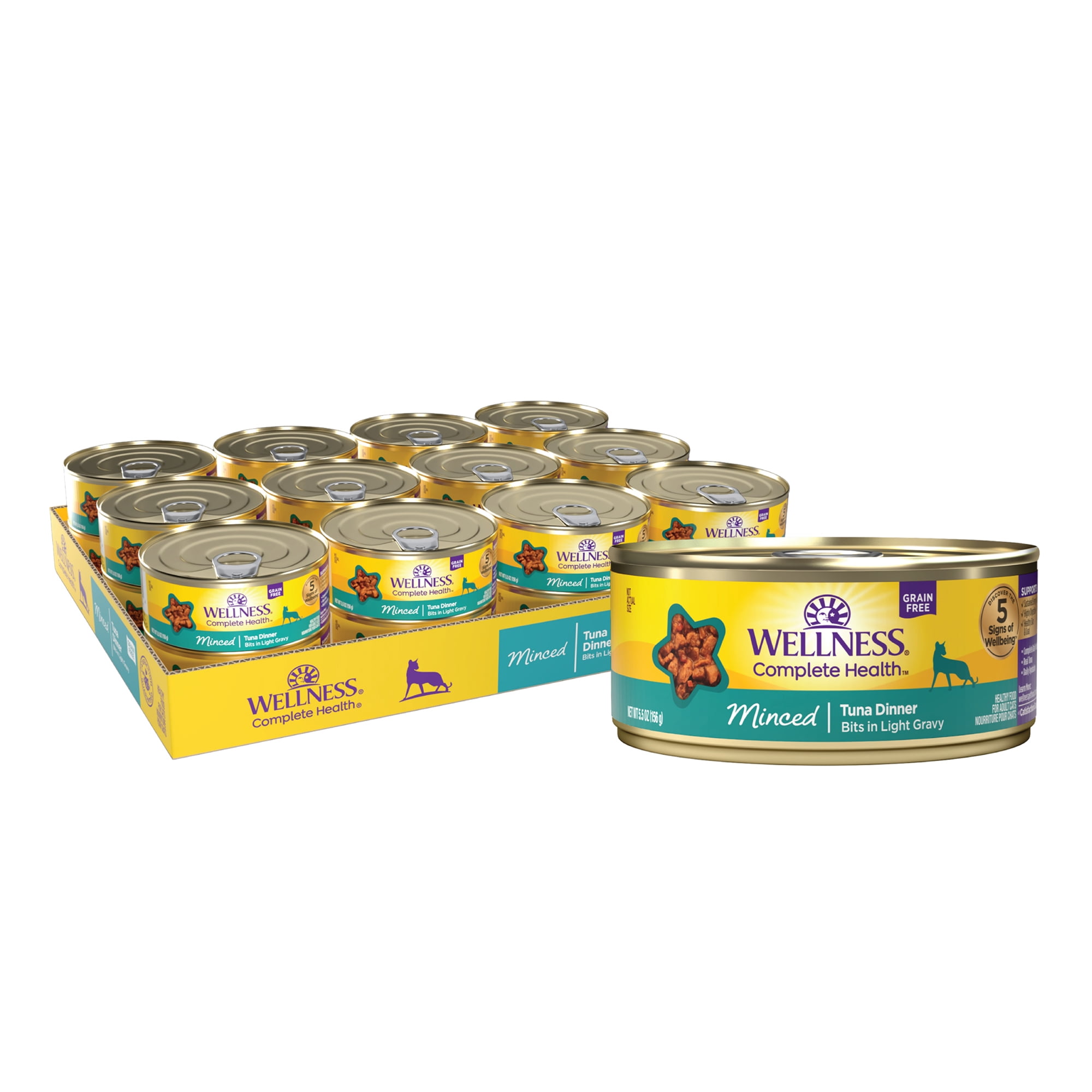 Wellness Complete Health Minced Adult Wet Cat Food, Natural, Protein-Rich, Grain Free, 5.5 Ounce , 24 Pack, (Tuna Entrée)