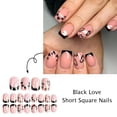 thumbnail image 3 of Uñas postizas KZBTRBT de 24 piezas, cortas, cuadradas, negras estilo francés, 3 of 7