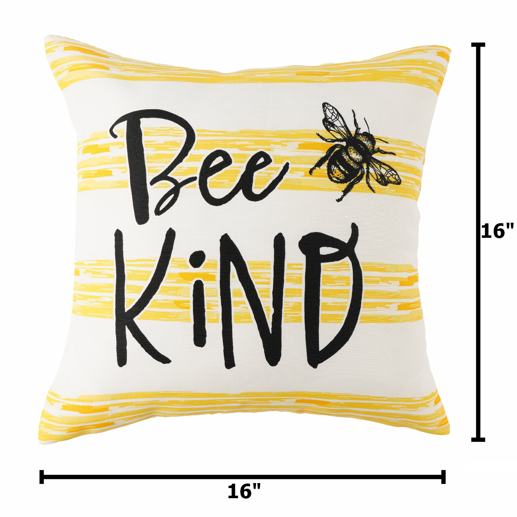 Mainstays Bee Kind Reversible Outdoor Throw Pillow, 2-Pack, 16 in, Yellow