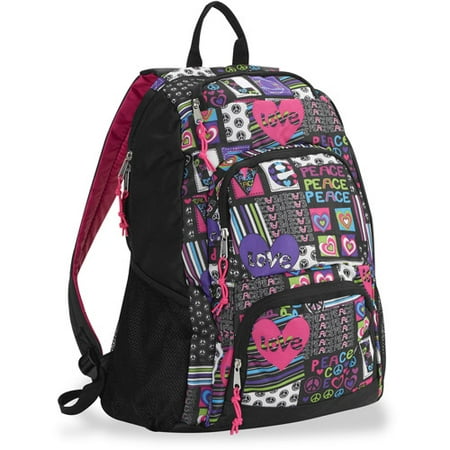 Triple Pocket Funky Love Print 18" Packpack