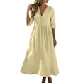 thumbnail image 2 of Karymi Lace Trim Midi Dress, V-Neck 3/4 Sleeve A-Line Casual Flowy Dress, Solid Color Summer Boho Beach Dress Easter Dresses for Women, 2 of 9