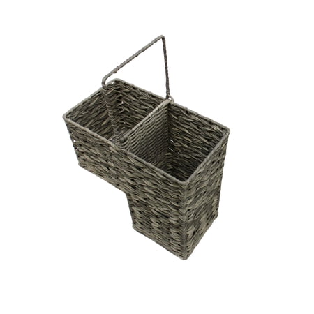 14.5 in Plastic Wicker Storage Stair Basket with Handle (Grey)
