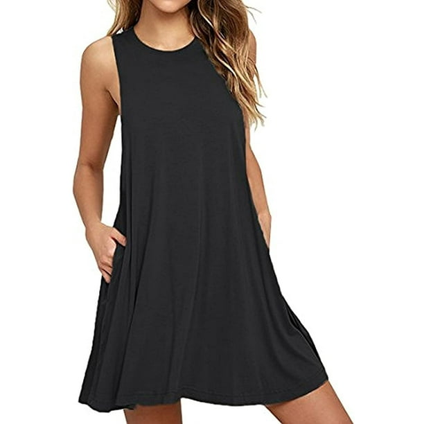 Vestido informal de verano para mujer, cuello redondo, camiseta, vestidos playeros, vestido liso sin mangas Zhivalor WRMH-260-4