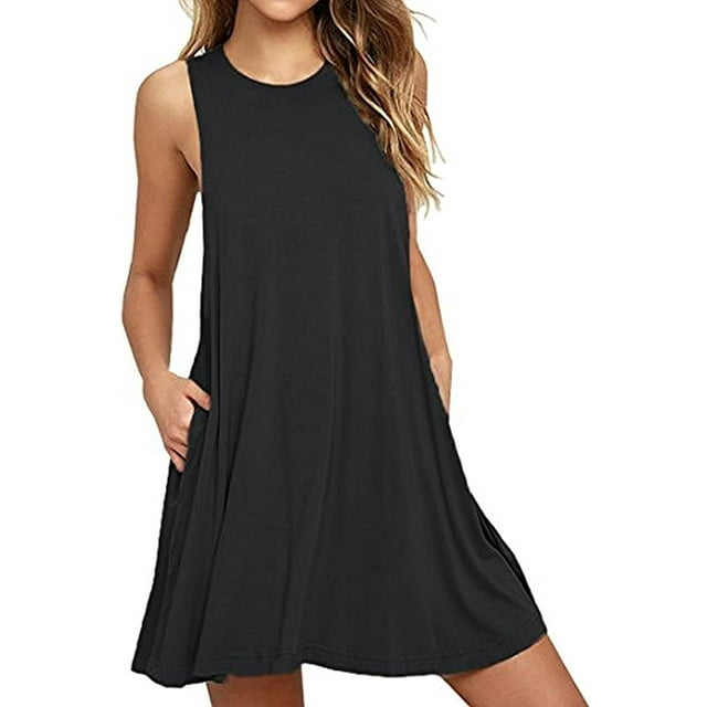 Vestido informal de verano para mujer, cuello redondo, camiseta, vestidos playeros, vestido liso sin mangas Xemadio WRMH-260-4