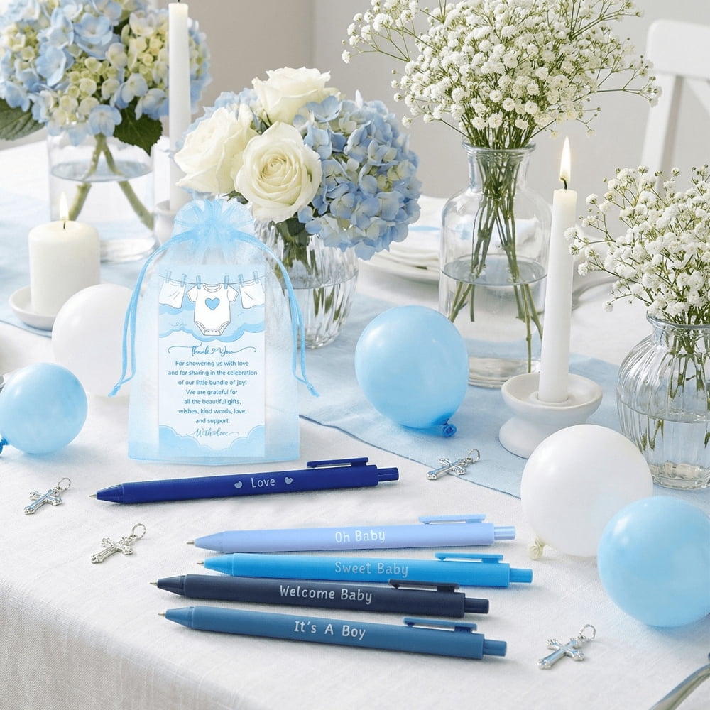 50 Sets Party Favors Gift Set with Ballpoint Pens Thank You Cards and Organza Bags, Bulk Guest Souvenirs for Gender Reveal Baby Shower Wedding Birthday Corporate Events Appreciation Gifts