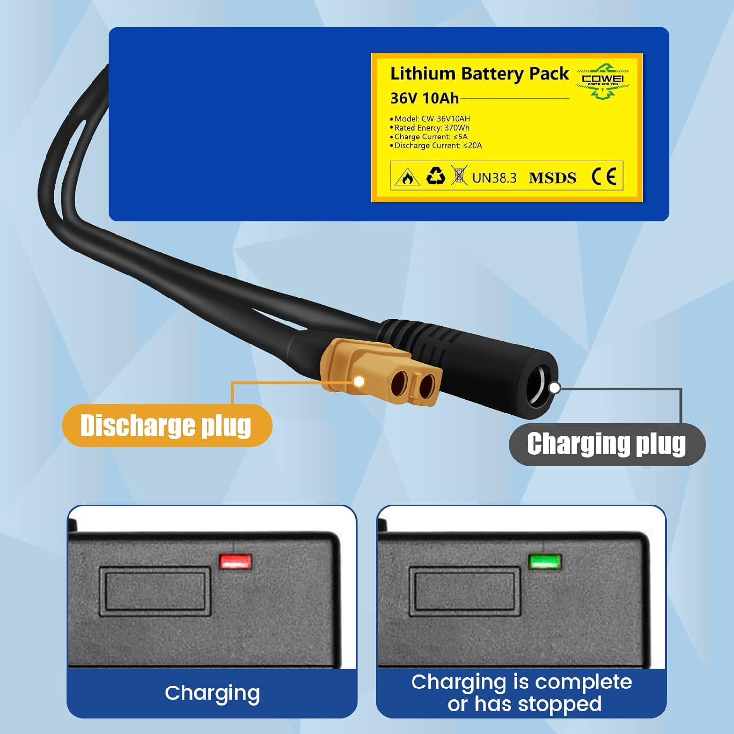 36V Ebike Battery for Electric Bike Bicycle 36v 10ah Lithium BatteryPack for Scooter 36 Volt Lithium Battery for Electric Bike Replacement 20A BMS for 350w 500w 750w Motor 42v 2A Charger B-2