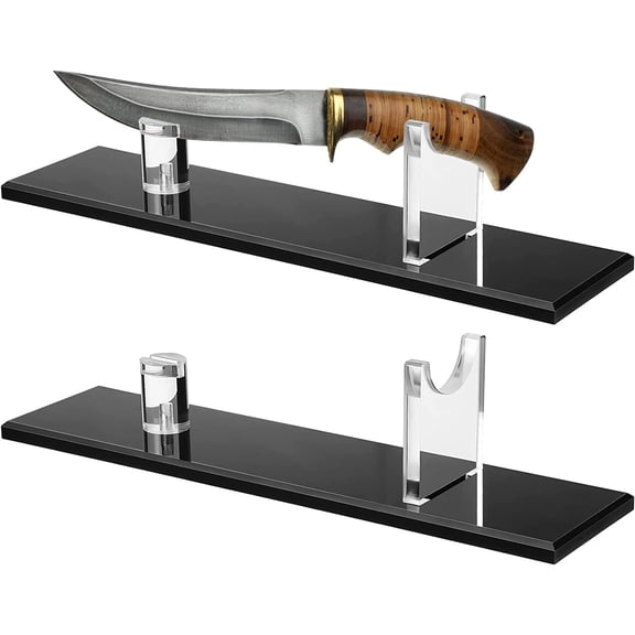 2 Pcs Knife Display Stand Acrylic Knife Stand Collection Display Stand Holder, Desktop Knife Display, Single Knife Holder for Home Decor (Black-2Pcs)