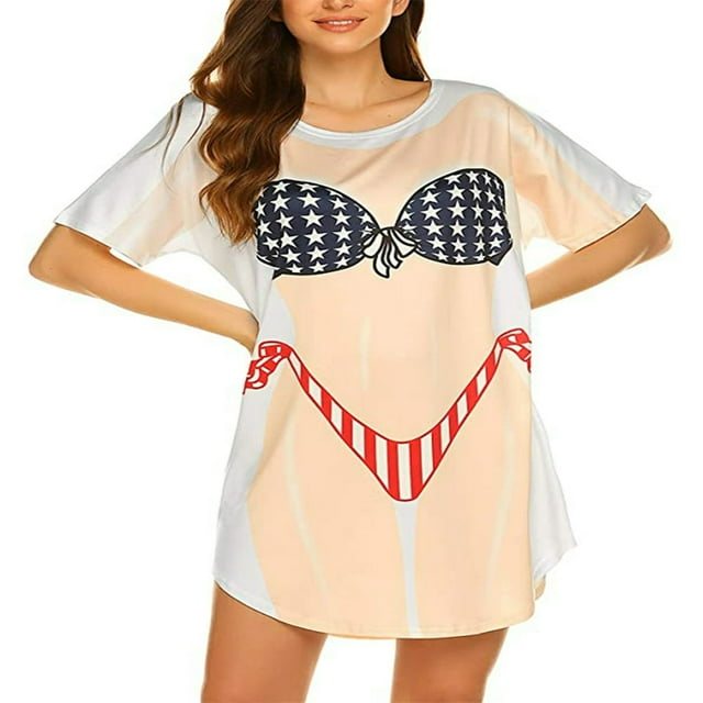 Robe de Plage Amusante pour Femmes, T-Shirt Imprimé Bikini, Robe de Plage Amusante pour Fête