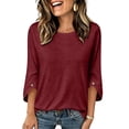 thumbnail image 5 of ClodeEU Women's Crew Neck 3/4 Sleeve Blouse,Solid Casual Loose Fit Basic Top Wine,Women's Plus L, 5 of 7
