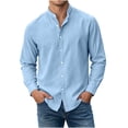thumbnail image 2 of Gamivast Dress Shirts for Men Stand Collarlong Sleeve Button Down Blouses Casual Slim Fit Solid Tops Lightweight Work Office Outfits Blue M, 2 of 6