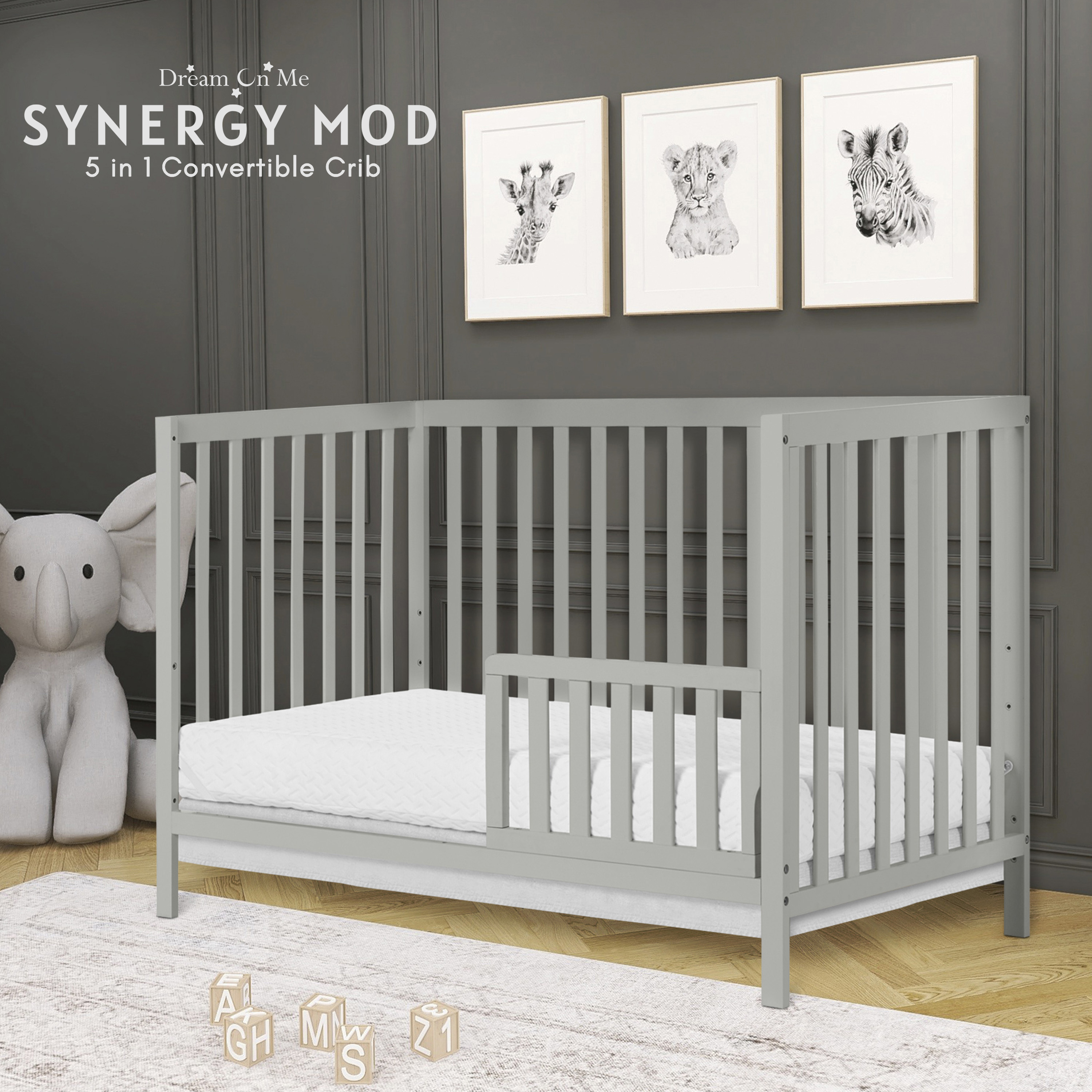 Dream On Me Synergy MOD Crib, Made with Sustainable New Zealand Pinewood, Cool Gray - image 4 of 9