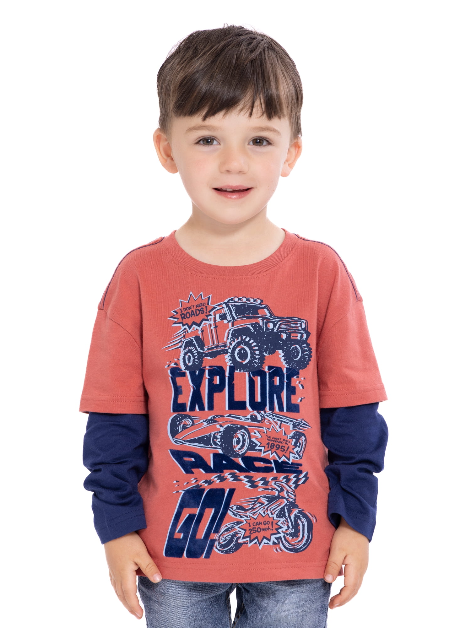 Wonder Nation Toddler Boys Hangdown Graphic Tee with Long Sleeves, Sizes 12M-5T