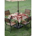 thumbnail image 3 of Outdoor Tablecloth with Umbrella Hole and Zipper, Red Flowers Square Table Cloth 54x54 Inch Waterproof Tablecloth, Chinese Plum Blossoms Traditional Ink Painting Picnic Table Cover for Patio Camping, 3 of 7