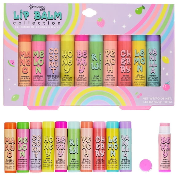 10pc Fruity Lip Balm Collection - Hydrating Lip Balms Infused w/ Fresh Fruity Flavors Nourishing Lip Balm Set
