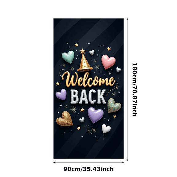 Golden Hearts Welcome Back Decorative Banner Party Decoration Event Banner for Celebration Return Home Gathering