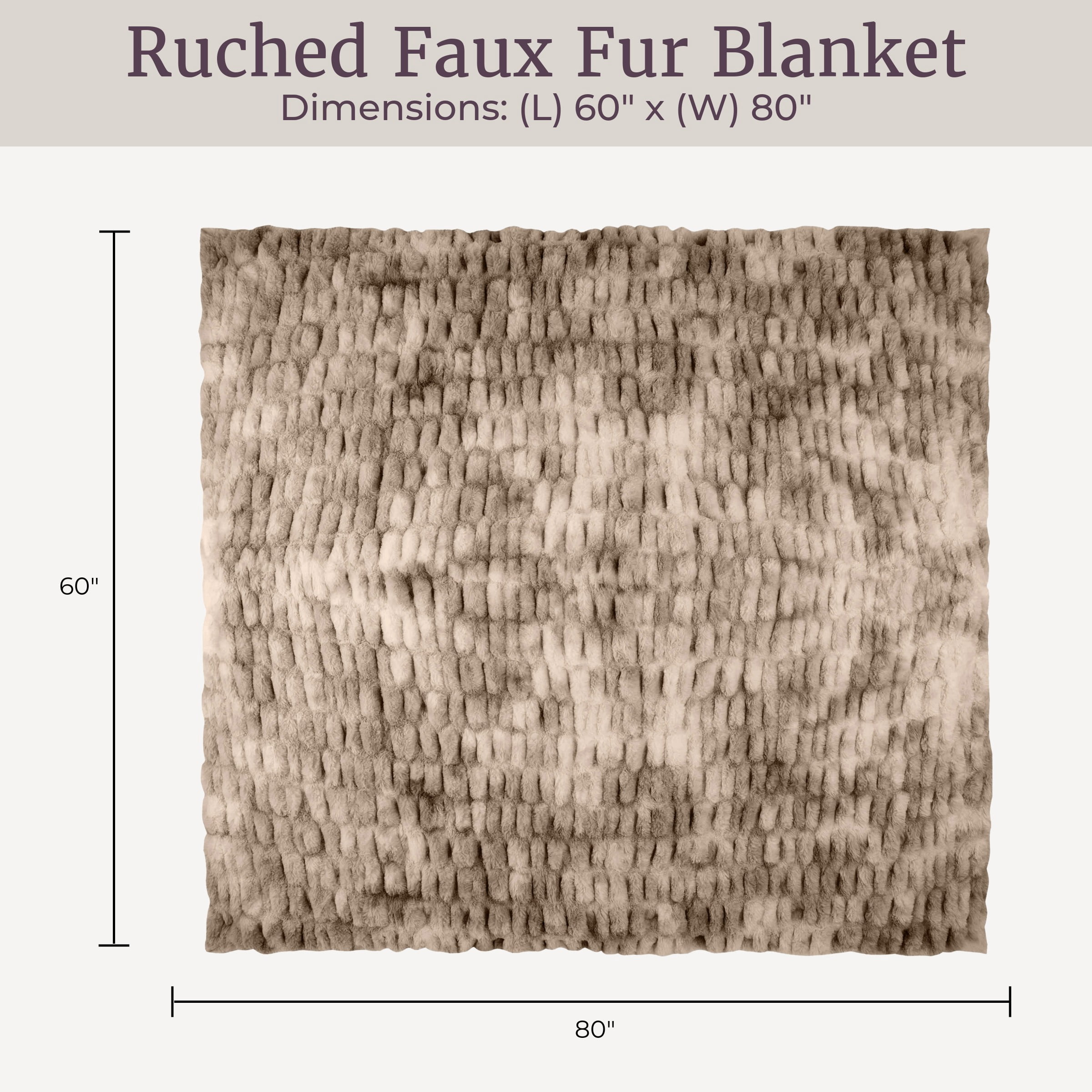 Lavish Home 60x80-Inch Ruched Faux Fur Blanket for Sofas and Beds (Taupe)