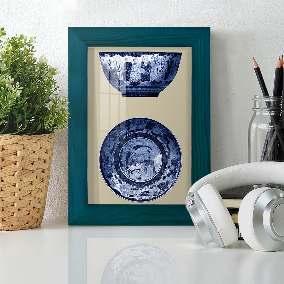 Porcelain in Blue and White II -Framed Print w/glass-Ocean Blue