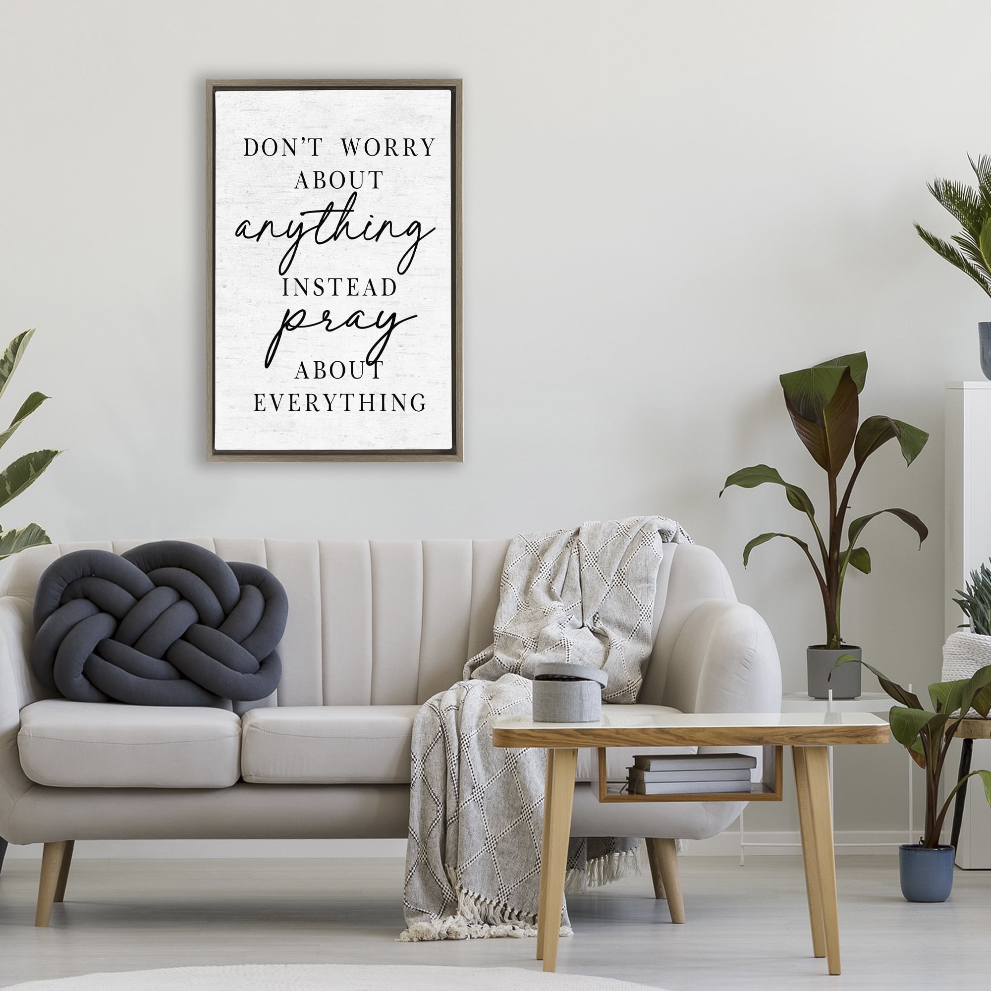 Pray Instead Of Worry Brown Framed Floater Canvas Wall Art, design by Lettered and Lined
