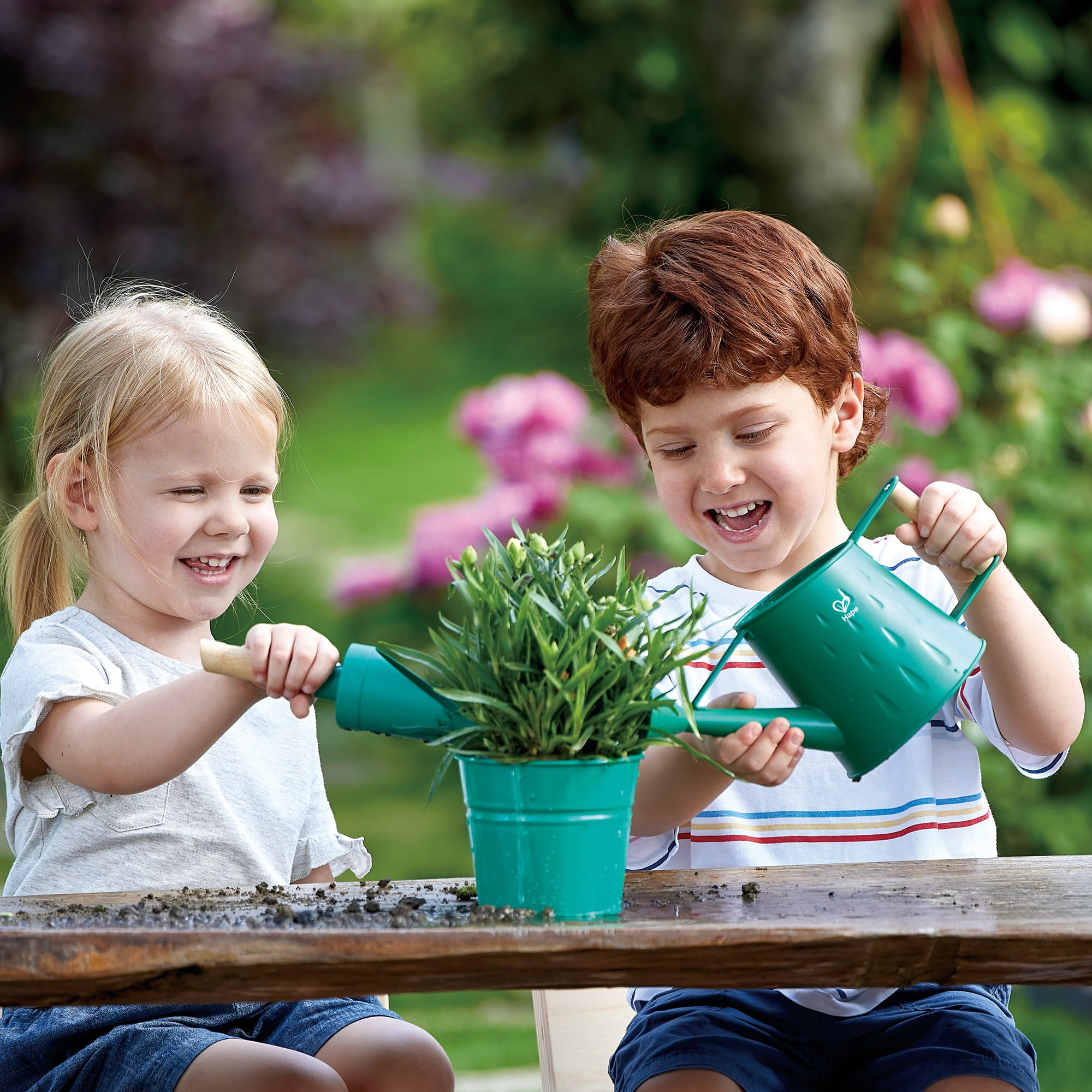 Hape: Nature Fun - Gardening Tool Set - Green 6pc Set, Bamboo & Metal, Water Can & Tools, Sturdy Enough To Use In The Garden, Outdoor Toy, Kids Age 4+