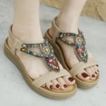 thumbnail image 2 of Mostsola Womens Wedge Sandals Boho Beaded Dressy Beach Shoes Elastic Slingback Open Toe Sandals, 2 of 9
