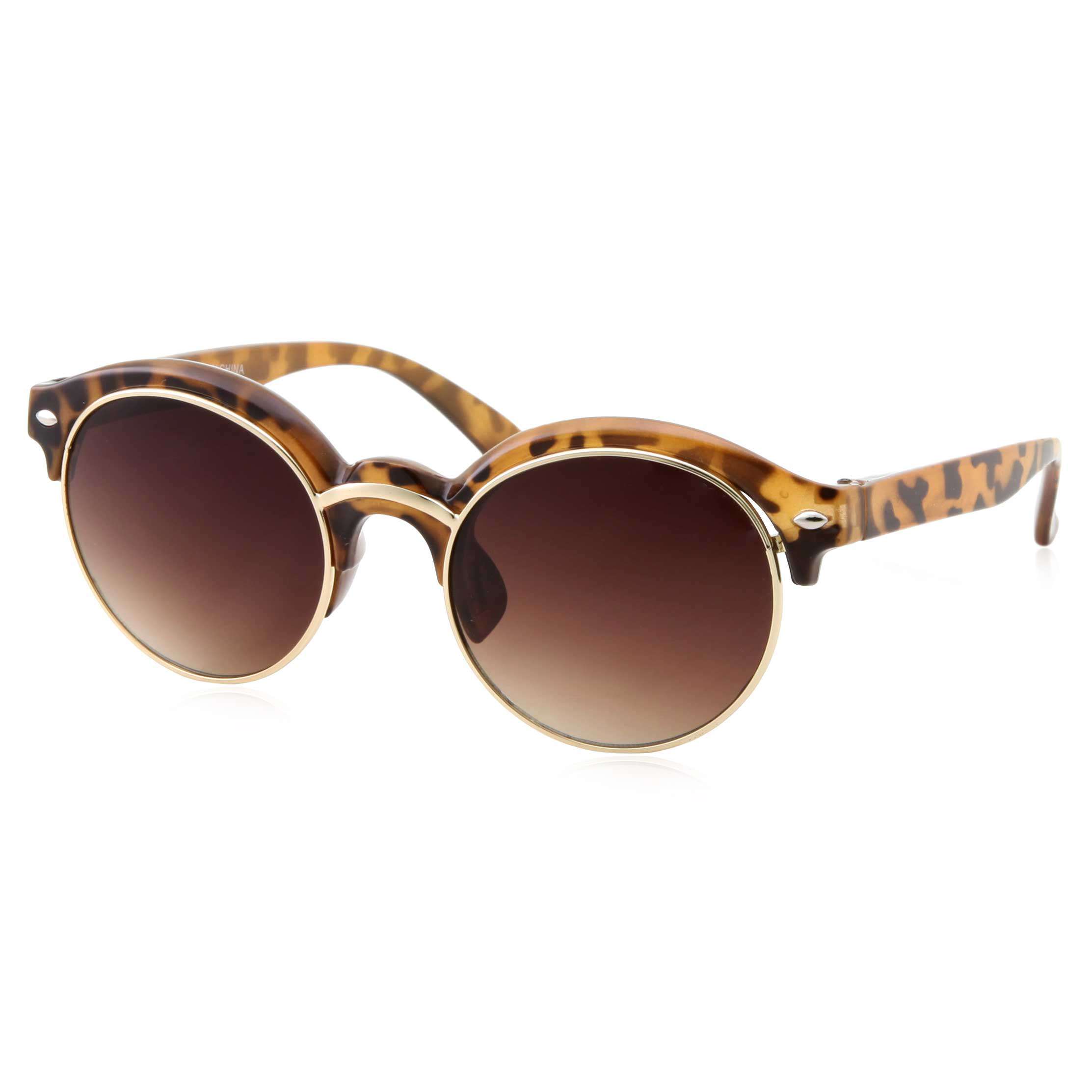 grinderPUNCH Classic Vintage Horned Rim Round Frame Adult Sunglasses for Men Women, Tortoise - image 1 of 5