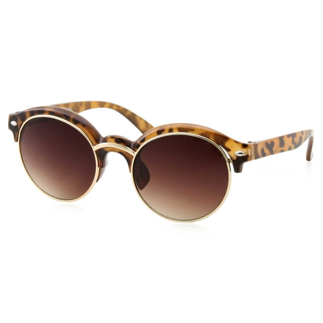 grinderPUNCH Classic Vintage Horned Rim Round Frame Adult Sunglasses for Men Women, Tortoise