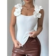thumbnail image 5 of Women'S 3D Floral Fitted Tank Top Pearl Crew Neck Sleeveless Tops White S, 5 of 10