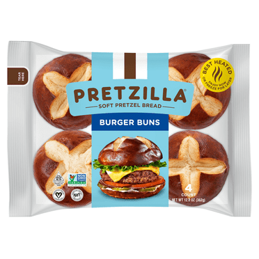 Pretzilla Soft Pretzel Burger Buns, Non-GMO, 12.8 oz, Shelf-stable, 4 Count (Pack of 3)