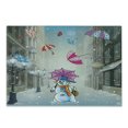 thumbnail image 1 of Winter Cutting Board, Childish Cartoon Image with Snowman and Colorful Umbreallas Between Buildings, Decorative Tempered Glass Cutting and Serving Board, in 3 Sizes, by Ambesonne, 1 of 2