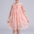 thumbnail image 4 of HOMADLES Teen Girl Clothes Dress Crewneck Summer Mesh Lace Long Sleeve Ruffed Stretch Princess Dress Pink 3-4T, 4 of 4