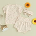 thumbnail image 3 of Bagilaanoe 3pcs Newborn Baby Girl Shorts Set Short Sleeve Flower T Shirt Tops + Shorts 3M 6M 12M 18M 24M + Headband Infant Casual Summer Clothes, 3 of 8