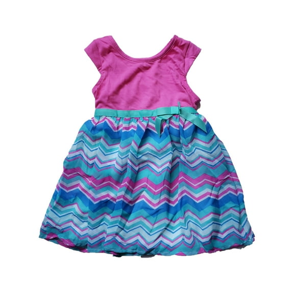 Infant & Toddler Girls Pink & Aqua Green Chevron Print Layered Summer Dress 12M