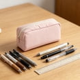 thumbnail image 6 of Solid Color Makeup Bag Travel Toiletry Bag for Women, Soft Lightweight Stationery Bag with Pockets L, Pink, 6 of 8