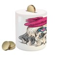 thumbnail image 2 of Indie Piggy Bank, Lion Bichon Lowchen Breed Dog with Heart Shaped Glasses and French Hat Print, Ceramic Coin Bank Money Box for Cash Saving, 3.6" X 3.2", Grey Pink Blue, by Ambesonne, 2 of 4