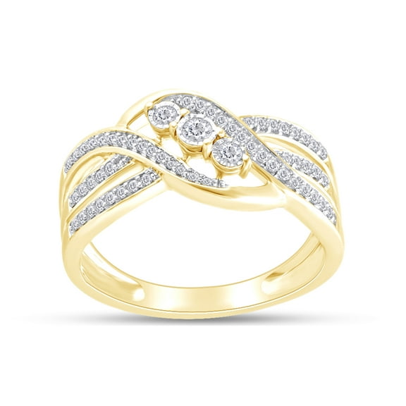1/4 Carat Round Cut Natural Diamond Three-Stone Promise Ring in 14k Yellow Gold Over Sterling Silver Size 4