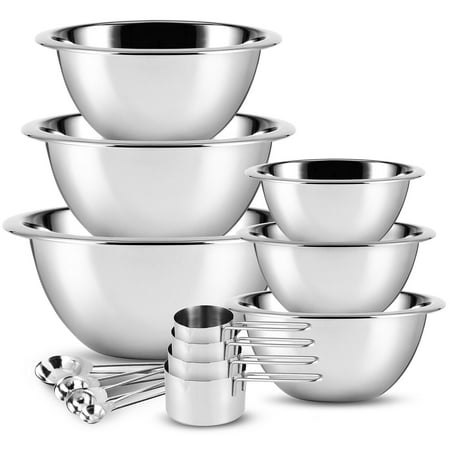 

Stainless Steel Mixing Bowls 14 Piece Bowl Set with Measuring Cups and Spoons