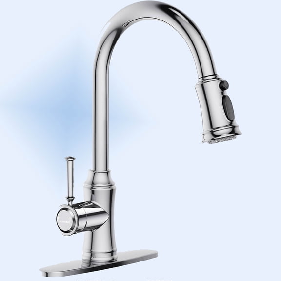 Kitchen Faucet with Pull Down Sprayer, Single Handle High Arc Utility Sink Faucet for Kitchen Sink, Laundry Sink, Wet Bar or RV, Chrome