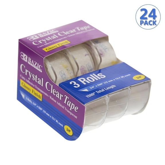 BAZIC Crystal Clear Tape w/ Dispenser 3/4" X 500", Glossy Finish, (3/Pack), 24-Pack