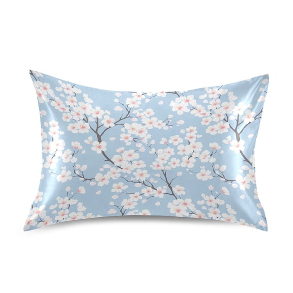 Ryvnso Satin Pillowcase Cherry Blossom Blue Pillow Cases Standard Size 26x20in